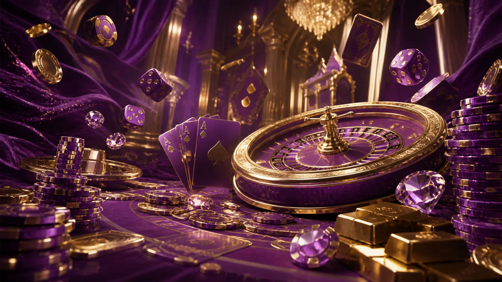 Cyberpunk-style casino banner emphasizing poker chips and dice glowing in neon against a dark background for Betmica.