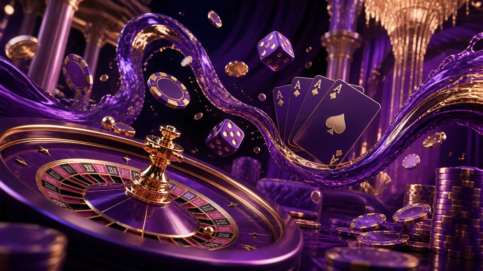 Stunning luxury themed casino hero banner for Betmica with poker chips and glowing effects.